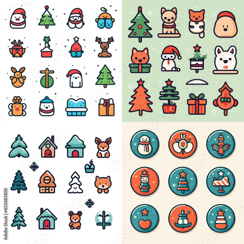 Christmas collection icon , New Year elements symbols icon set , white background , Created with Generative Ai Technology