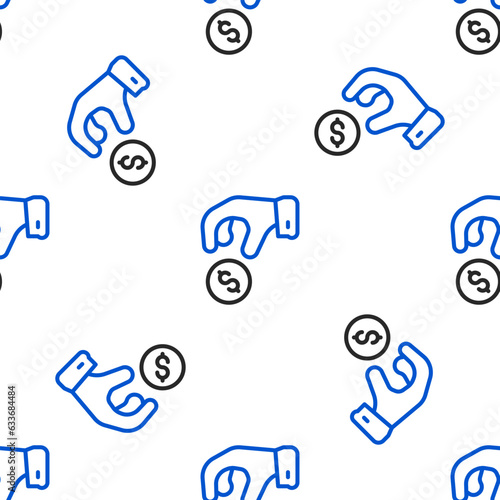 Line Donate or pay your zakat as muslim obligatory icon isolated seamless pattern on white background. Muslim charity or alms in ramadan kareem before eid al-fir. Colorful outline concept. Vector