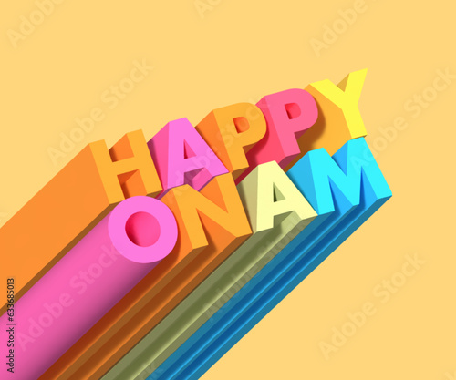 Happy Onam text illustration. Festival of Kerala happy Onam greetings,3d Illustration design