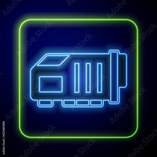 Glowing neon Video graphic card icon isolated on blue background. Vector