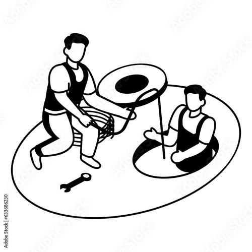 Sewage Fault Vector isometric Design, Plumber equipment Symbol, Handyman Service Works Sign, Sanitary technician Stock illustration, Sewer and Drain Cleaning Crew Concept