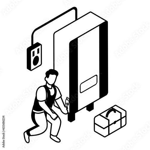 Man Holding Wrench and Fixing   tankless heater Vector isometric Design, Plumber equipment Symbol, Handyman  Work Sign, Sanitary technician Stock illustration, Water Heater or Combi Boiler Repair