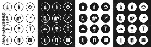 Set Mustache and beard, Aftershave, Shaving gel foam, Cream or lotion cosmetic tube, Hairbrush, razor and icon. Vector
