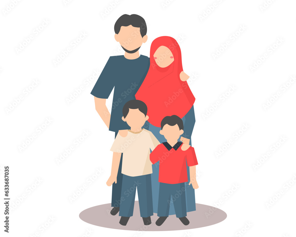 Cute Happy Muslim Family Illustration