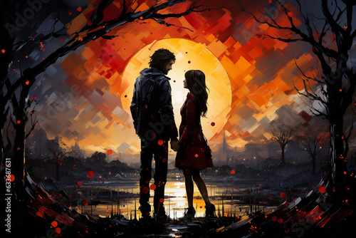 Unveil the beauty of love through a unique and artistic portrayal of a deeply affectionate romantic couple. Ai generated