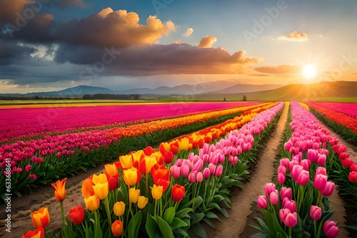 field of tulips in spring generated by AI tool 
