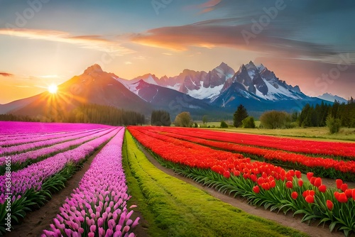 field of tulips in spring generated by AI tool 