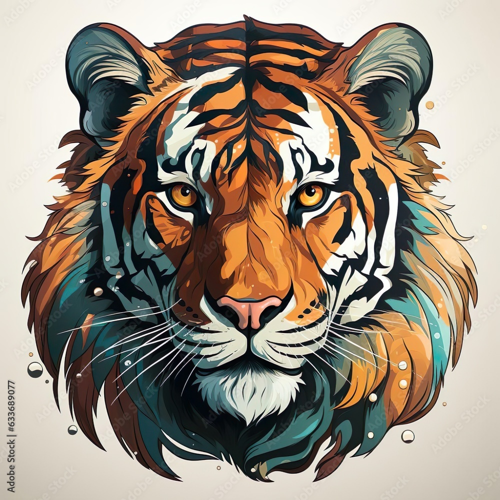 Tiger head illustration isolated background made with generative a technology