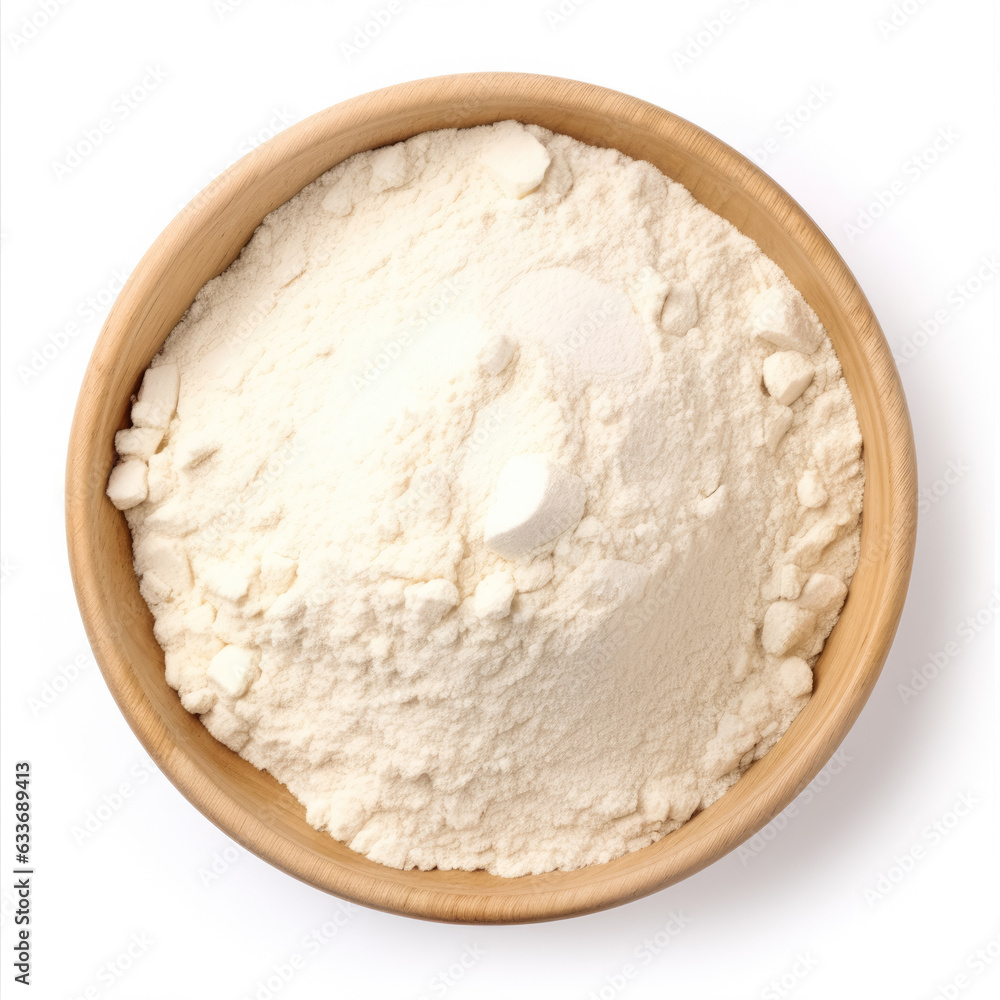 Potato Flour top view isolated on white background Potato Flour top view isolated on white background