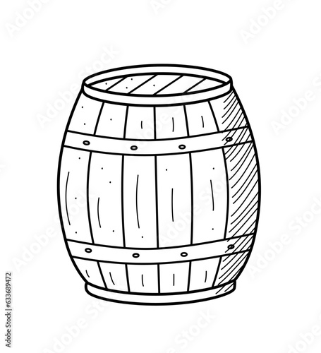 Wooden barrel cartoon doodle illustration. Vector icon of a closed barrel retro style, isolated on white.