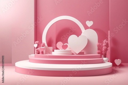 3d render of Valentine's Day background with pink podium and heart
