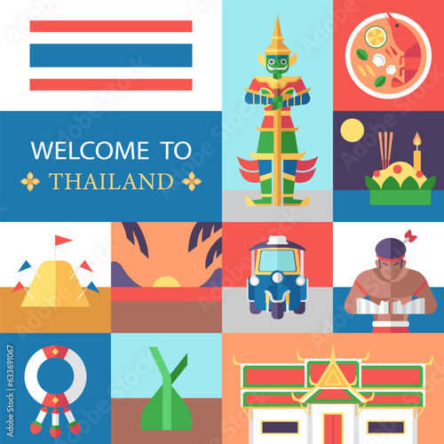 Flat style travel Thai elements cartoon illustration