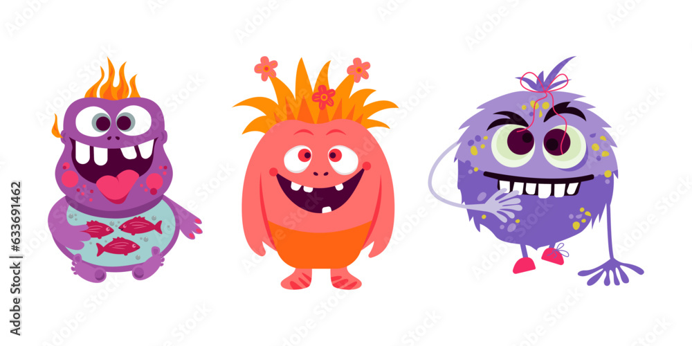 set of funny cartoon monsters set of funny cartoon monsters