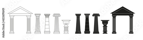 Ancient Greek and Roman column.  Architectural order, pillar. Antique construction. Renaissance. Hand drawn line art.
