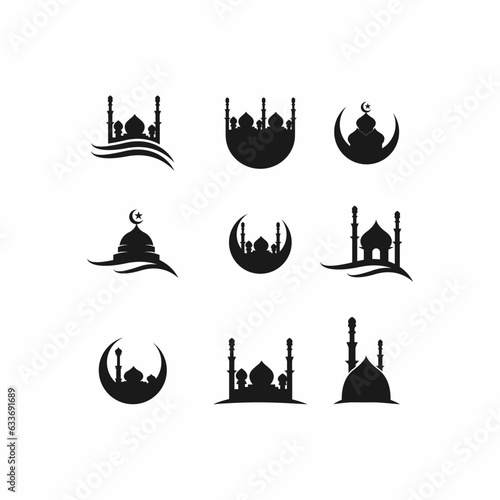 set of logo mosque ramadhan kareem