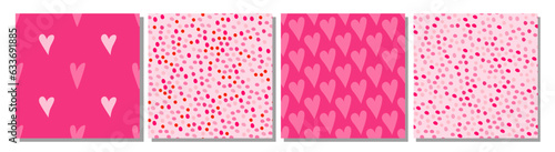Set of trendy abstract pink patterns. Pink dreams. Hearts. Girly doll mood. Valentine's day. Seamless repeatable background, digital paper, banner.