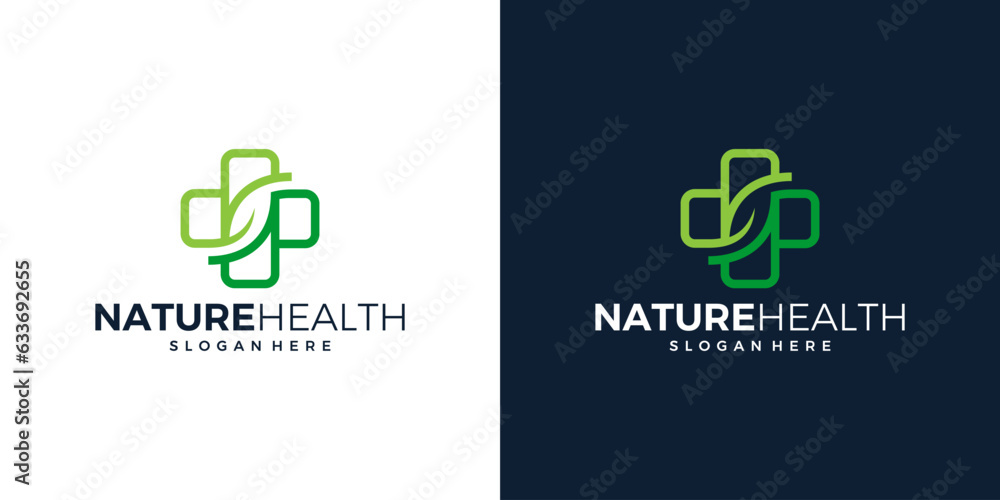 Medical pharmacy logo design template. Cross symbols with nature leaf ...