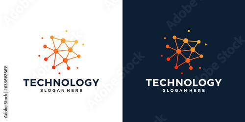 Fotografia Innovate technology startup logo design with abstract dot, molecule and network Internet system graphic design vector illustration