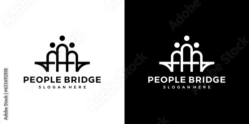 People bridge logo design template. Community family connection teamwork design graphic vector illustration. Symbol, icon, creative.