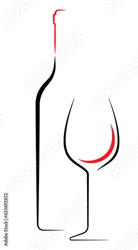 Silhouette bottle and glass of wine vector. Bottle of wine icon. Wine glass icon. Wine bottle and glass isolated on white background