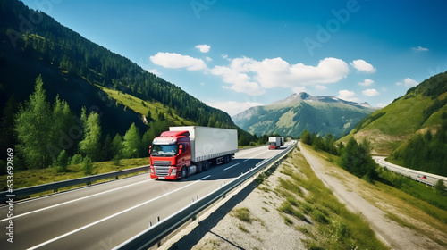 Container shipping truck on the road. Transportation, Logistics,  and Freight Operations. Ai generative.