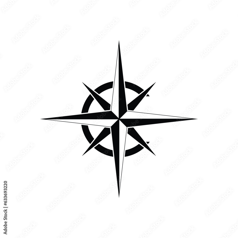 Fototapeta premium Black Wind Rose Isolated On White Background,Initial C letter for Compass icon symbol vector logo design