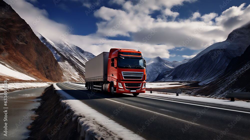 Container shipping truck on the road. Transportation, Logistics, and Freight Operations. Ai generative. Container shipping truck on the road. Transportation, Logistics, and Freight Operations. Ai generative.