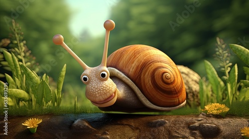  a cartoon snail with big eyes and a smile on its face. generative ai