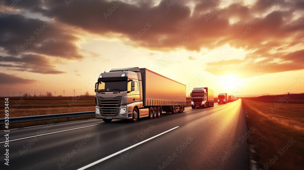 Container shipping truck on the road. Transportation, Logistics,  and Freight Operations. Ai generative.
