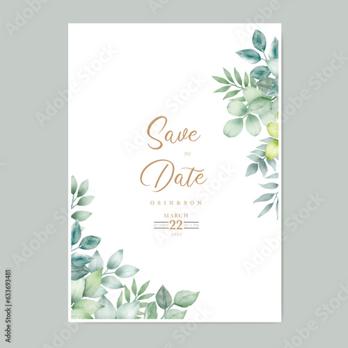 green leaves wedding card set 