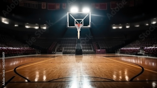 Basketball court, Empty basketball arena with dramatic lighting. © visoot