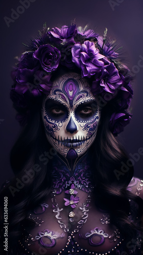 Obraz na plátně Portrait of woman with traditional la muerte makeup