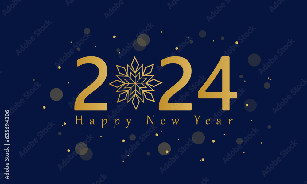 2024 new year background, poster, with snowflake, confetti and bokeh effect