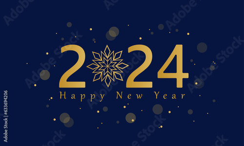 2024 new year background, poster, with snowflake, confetti and bokeh effect