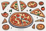 set of pizza, hand drawn vector illustration. food background