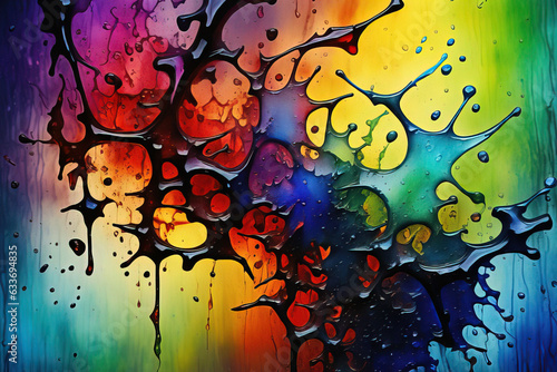 colorful paint splashes on black background