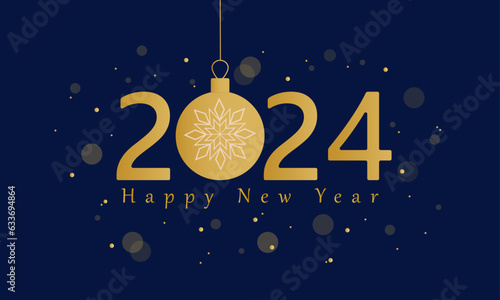 2024 new year background, poster, with christmas ball, confetti and bokeh effect