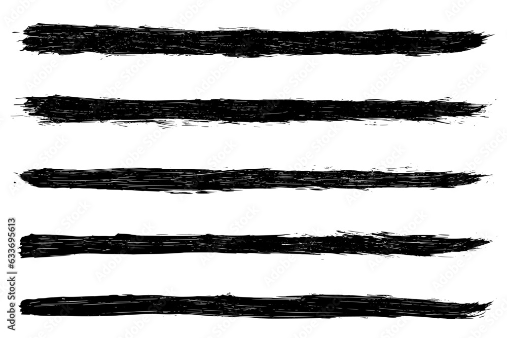 Set of black striped brush strokes. Ink stripes isolated on white background. Lines design elements. Vector illustration, eps 10.