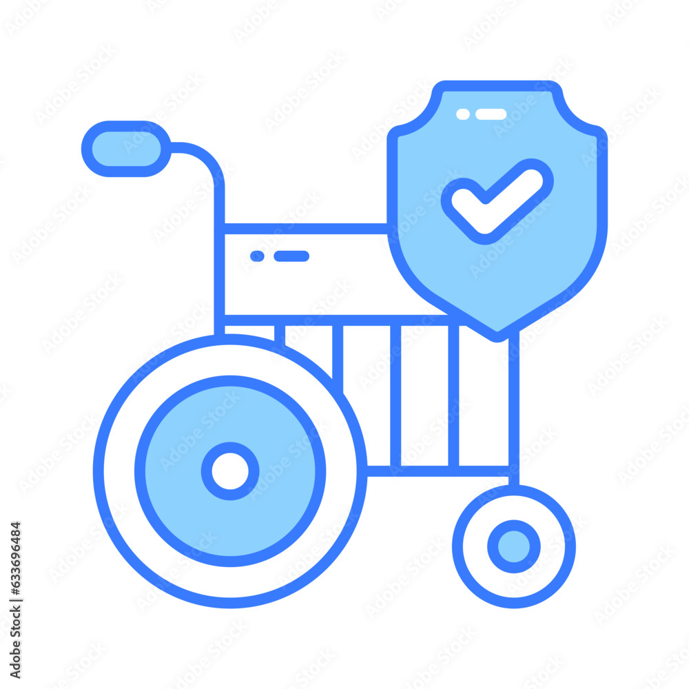 Wheelchair with safety shield, concept icon of disability insurance, disablement benefit Wheelchair with safety shield, concept icon of disability insurance, disablement benefit