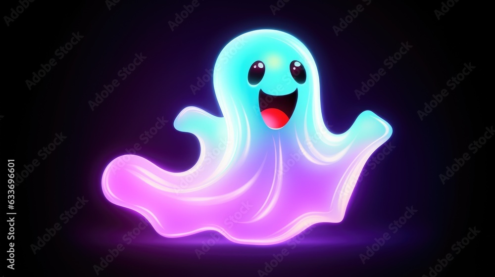 Illustration of a cute cartoon ghost on a dark background.
Illustration of a cute cartoon ghost on a dark background.