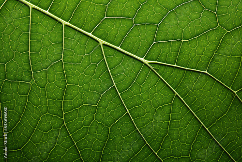 Green leaf extreme cloeup with plant veins, natural texture background. Generative ai illustration. photo