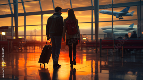 Travelling couple at the airport