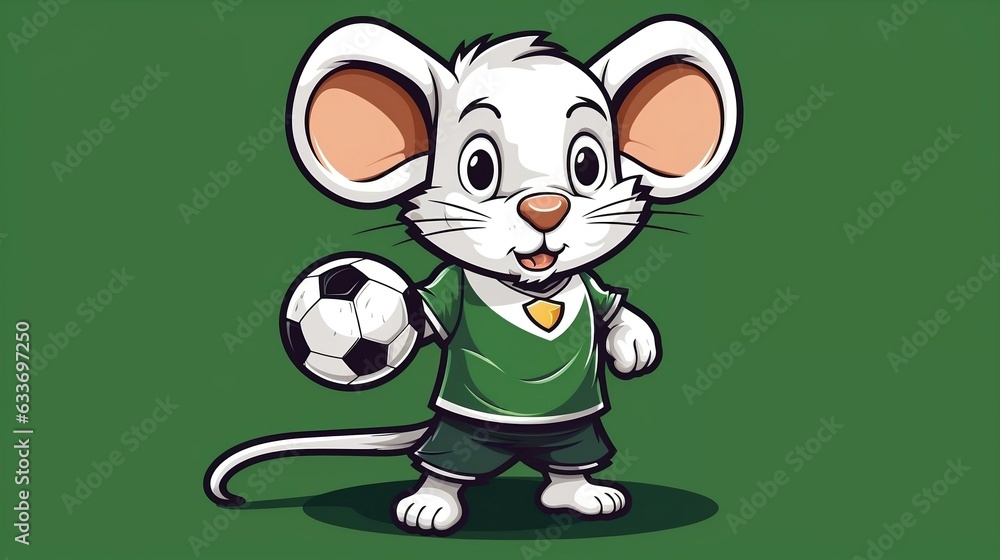 A cute mouse Sports Mascot flat illustration wearing a soccer uniform and playing soccer generative ai A cute mouse Sports Mascot flat illustration wearing a soccer uniform and playing soccer generative ai