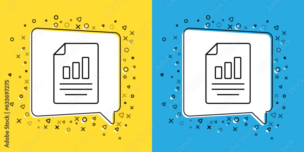 Set line Document with graph chart icon isolated on yellow and blue background. Report text file icon. Accounting sign. Audit, analysis, planning. Vector Set line Document with graph chart icon isolated on yellow and blue background. Report text file icon. Accounting sign. Audit, analysis, planning. Vector