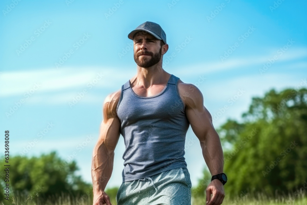 Сonfident beautiful strong handsome muscular man during sportive workout outdoors Сonfident beautiful strong handsome muscular man during sportive workout outdoors