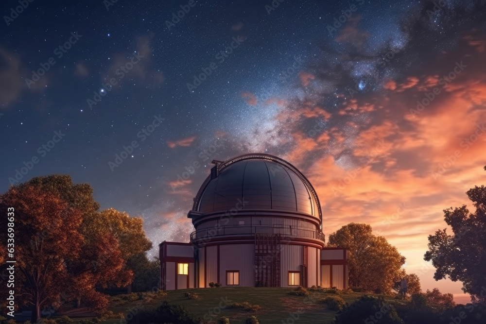 Observatory building against the sky with stars - obrazy, fototapety, plakaty 