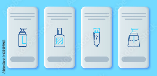 Set line Aftershave, Electrical hair clipper or shaver, Cream lotion cosmetic tube and icon. Vector