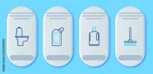 Set line Plastic bottles for liquid dishwashing liquid, Toilet bowl and Mop icon. Vector
