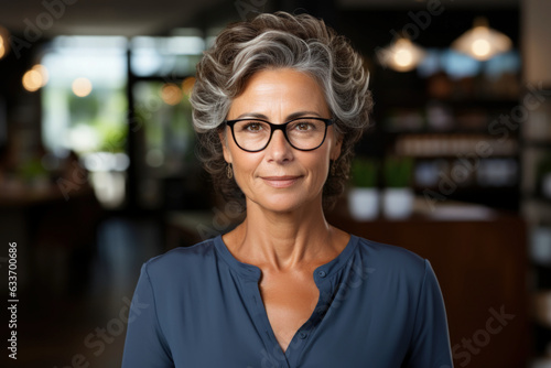 Cheerful mature woman in eyeglasses