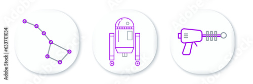 Set line Ray gun, Great Bear constellation and Robot icon. Vector